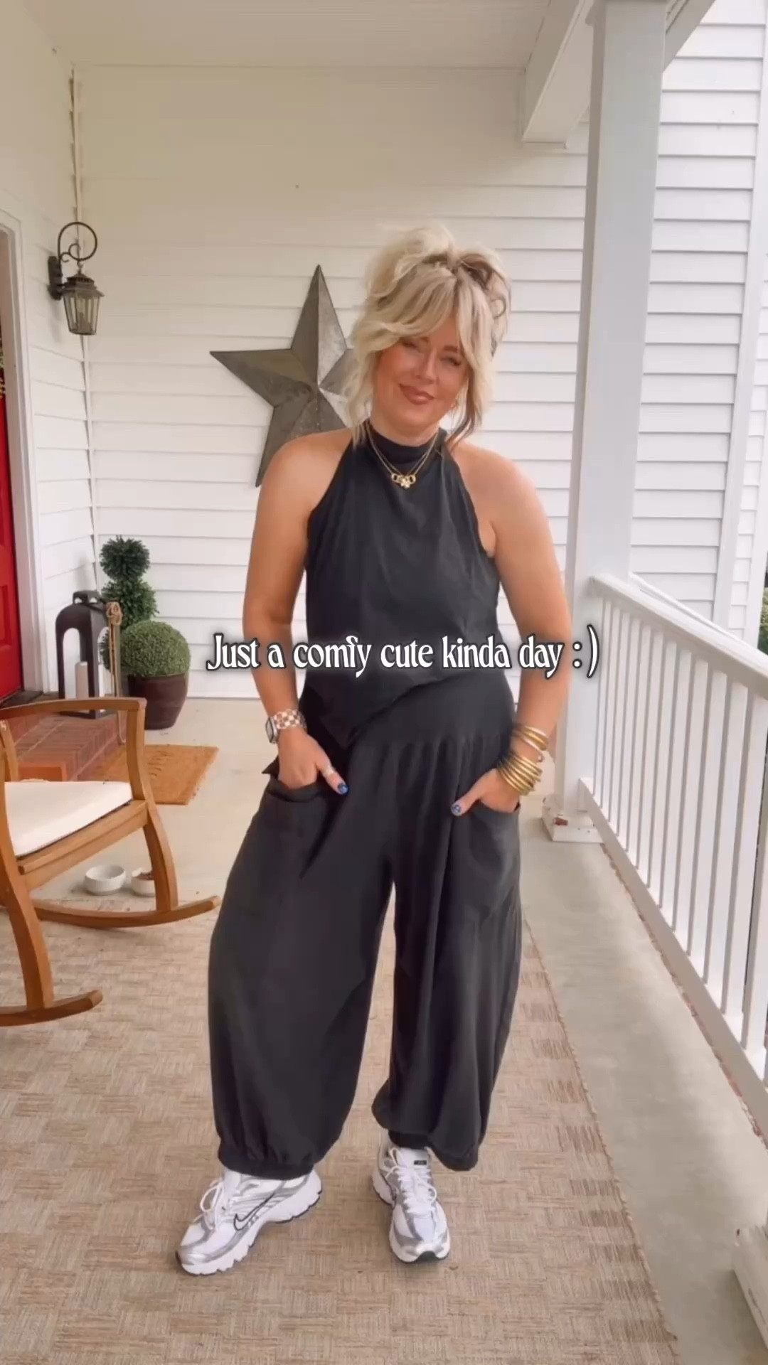 These pants are a set with a long sleeve tee but they are perfect with this top too!!